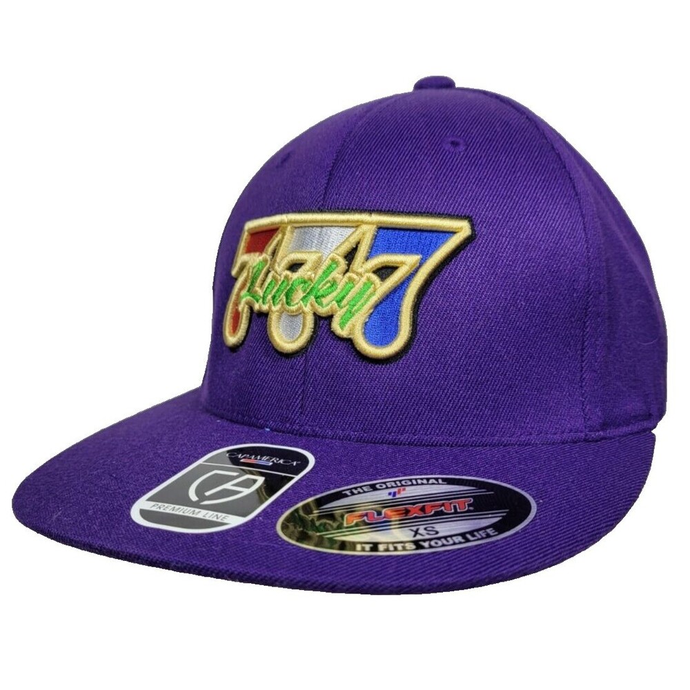 CapAmerica Premium Line “Lucky 777” Purple XS Flex Fit Casino Hat 8504 Gambling